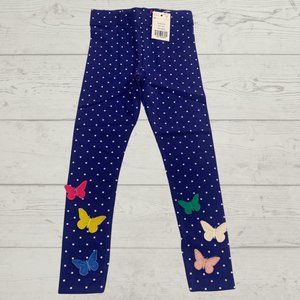 NWT Mini Boden Blue White Polka Dot Butterfly Appliqué Leggings Pants Size 4-5